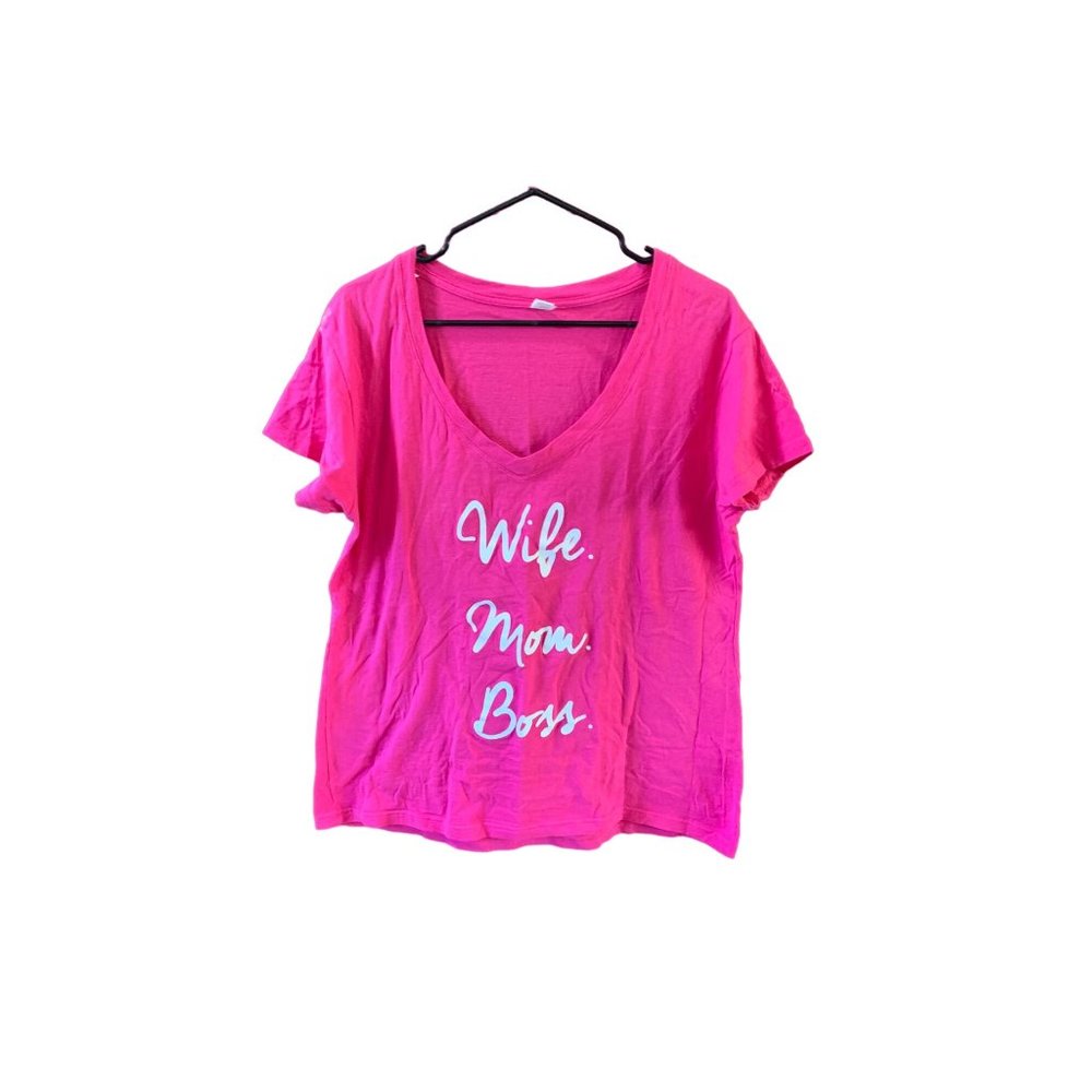 Tultex Juniors Size XXL Pink VNack Shirt Tee Tshirt Shirt Top Mom Wife Boss Shor